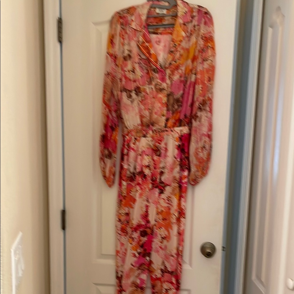 HEMANT & NANDITA Pink and Orange Floral Jumpsuit